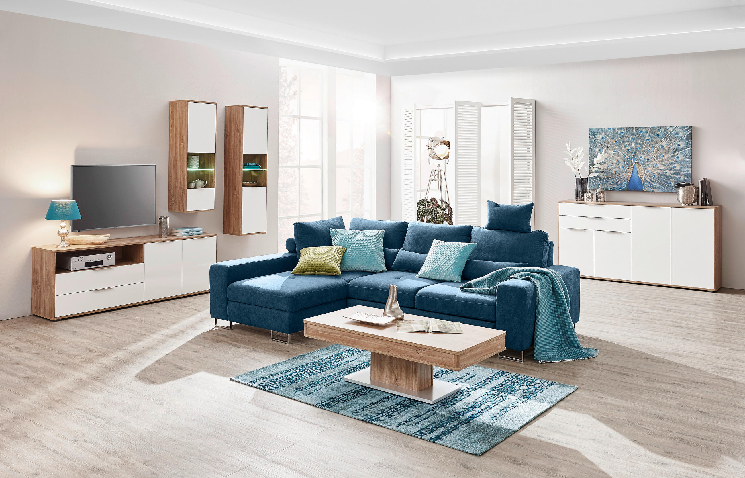 ECKSOFA Blau Flachgewebe  - Blau, Design, Textil/Metall (188/260cm) - Hom`in