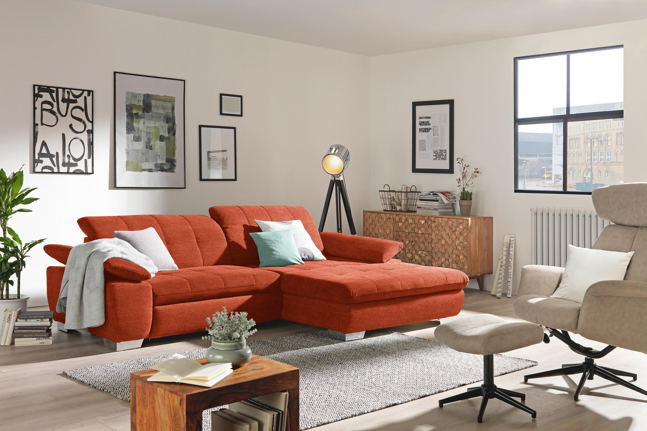 ECKSOFA in Mikrofaser Orange  - Chromfarben/Orange, Design, Textil/Metall (265/180cm) - Carryhome