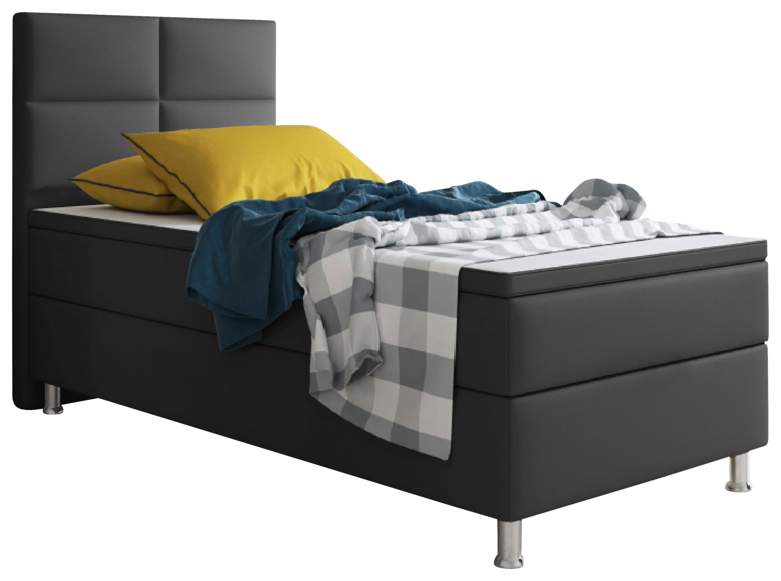 BOXSPRINGBETT  in Anthrazit  - Anthrazit/Silberfarben, KONVENTIONELL, Leder/Textil (90/115/210cm) - MID.YOU