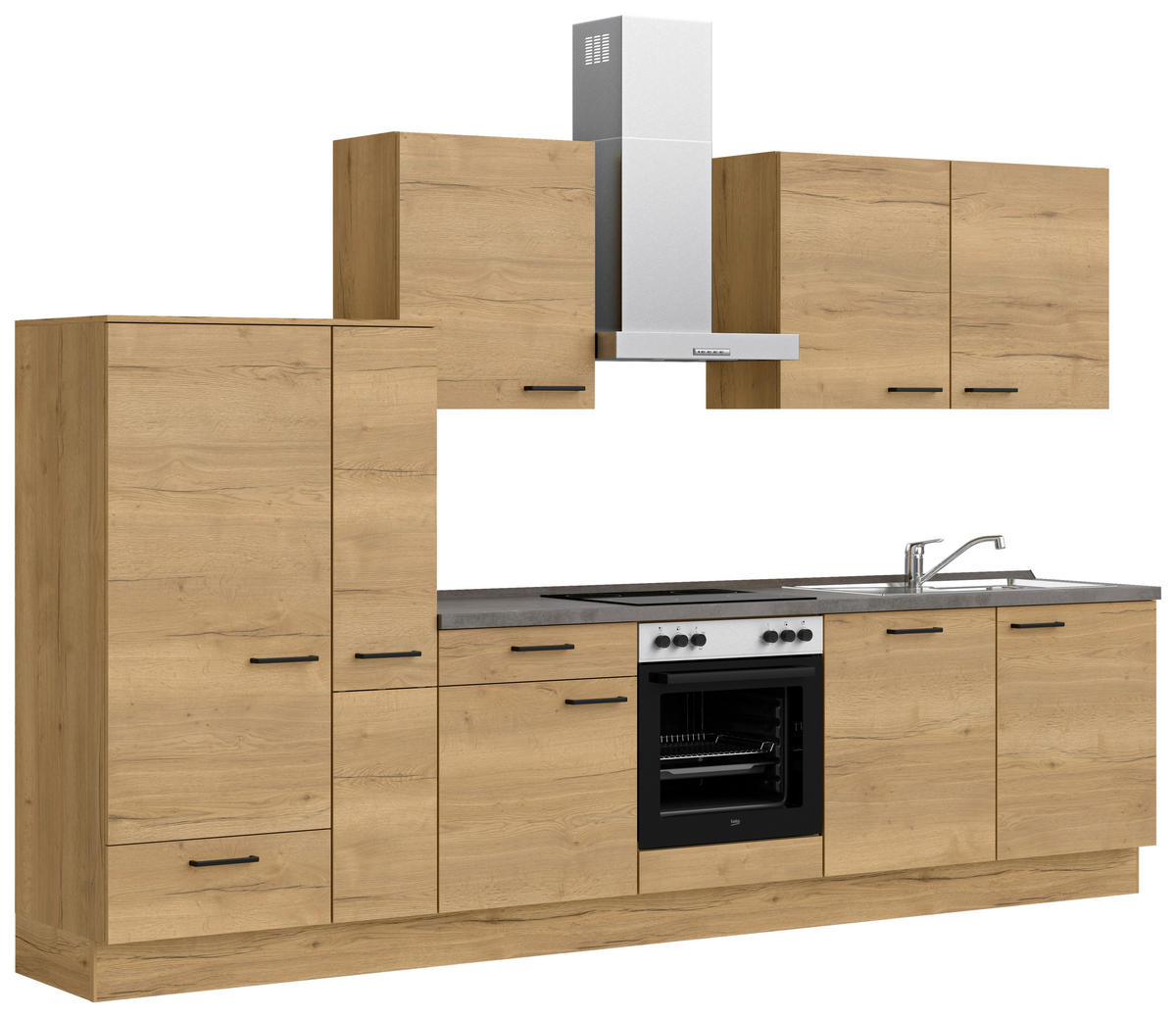 KÜCHENBLOCK 330 cm   in Eichefarben, Schieferfarben  - Schieferfarben/Eichefarben, MODERN, Holzwerkstoff/Metall (330cm) - Nobilia