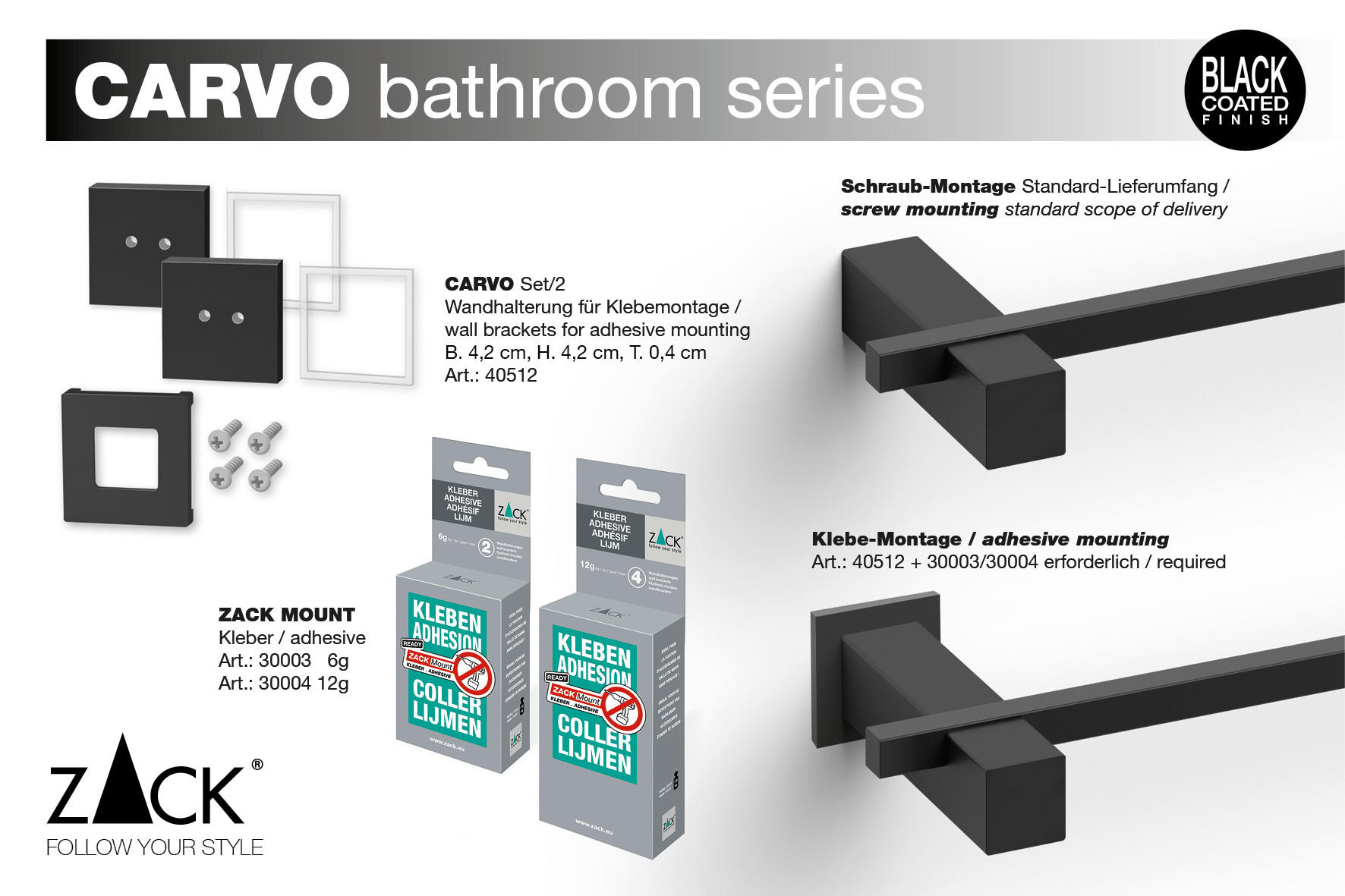 Thumbnail - Zack Handtuchhaken, Schwarz, Metall, 2.3x6.5x4.5 cm, Badaccessoires, Waschplatzzubehör, Handtuchhaken