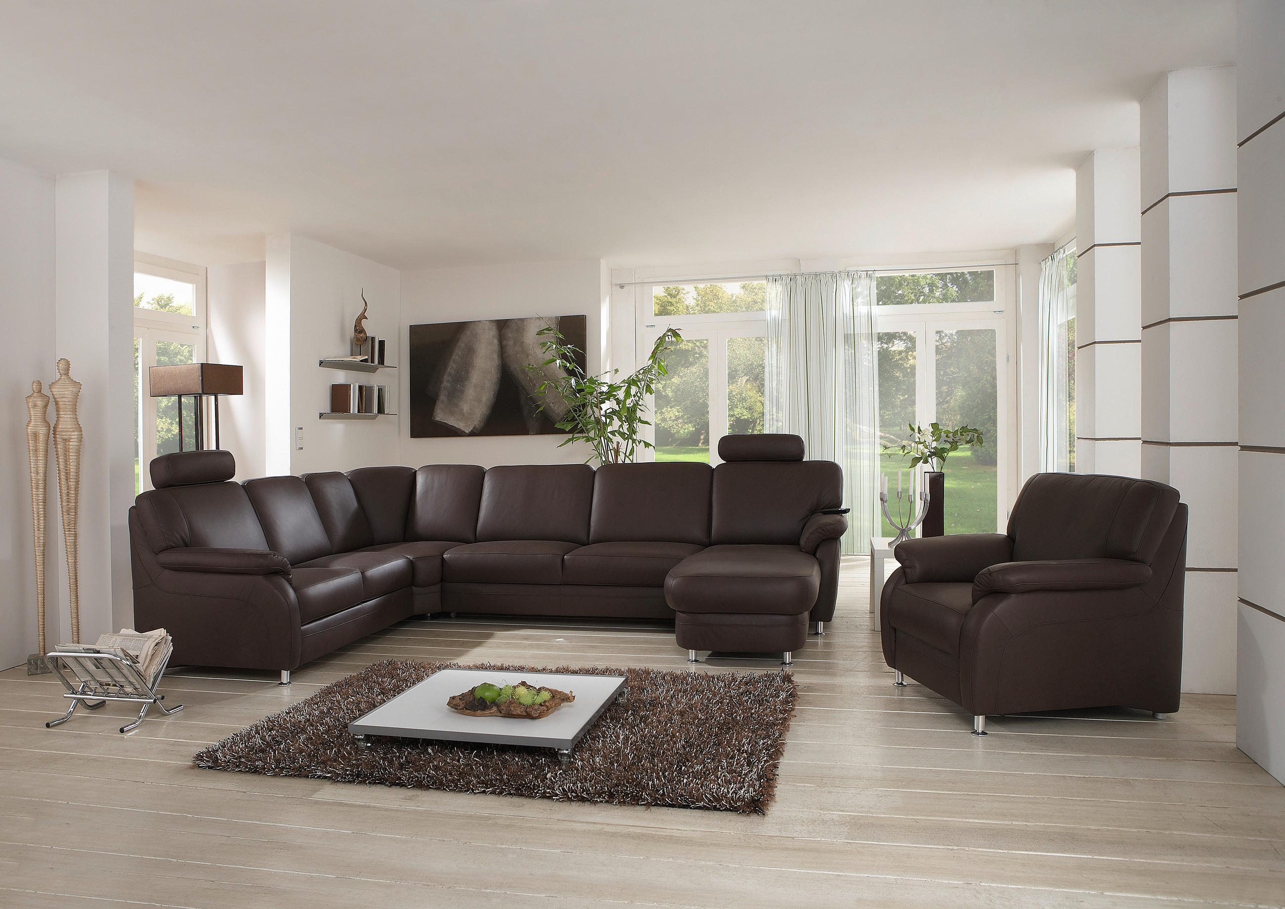 WOHNLANDSCHAFT in Echtleder Grau  - Alufarben/Grau, Konventionell, Leder/Metall (165/329/239cm) - Beldomo Premium
