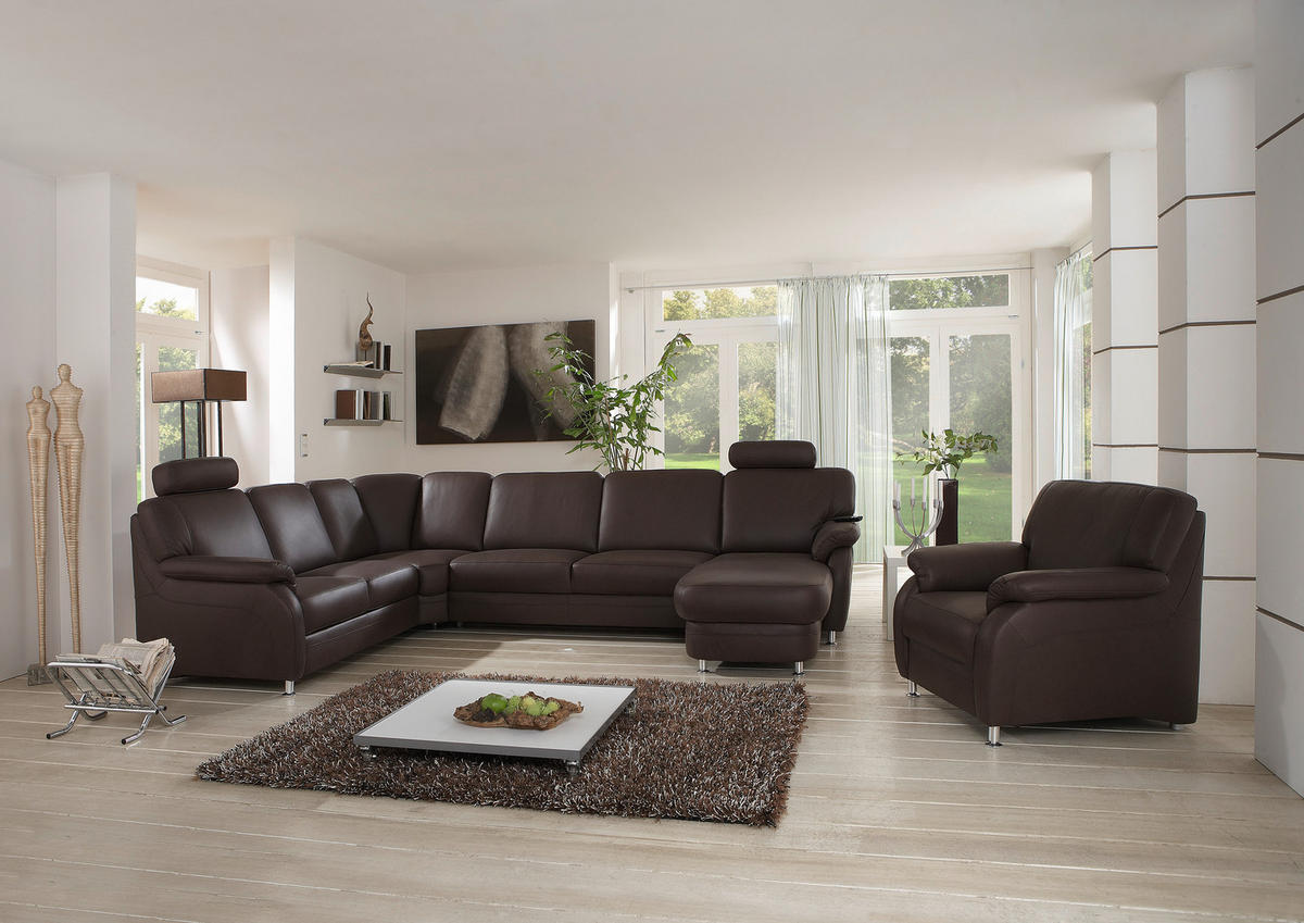 WOHNLANDSCHAFT in Echtleder Grau  - Alufarben/Grau, Konventionell, Leder/Metall (165/329/239cm) - Beldomo Premium