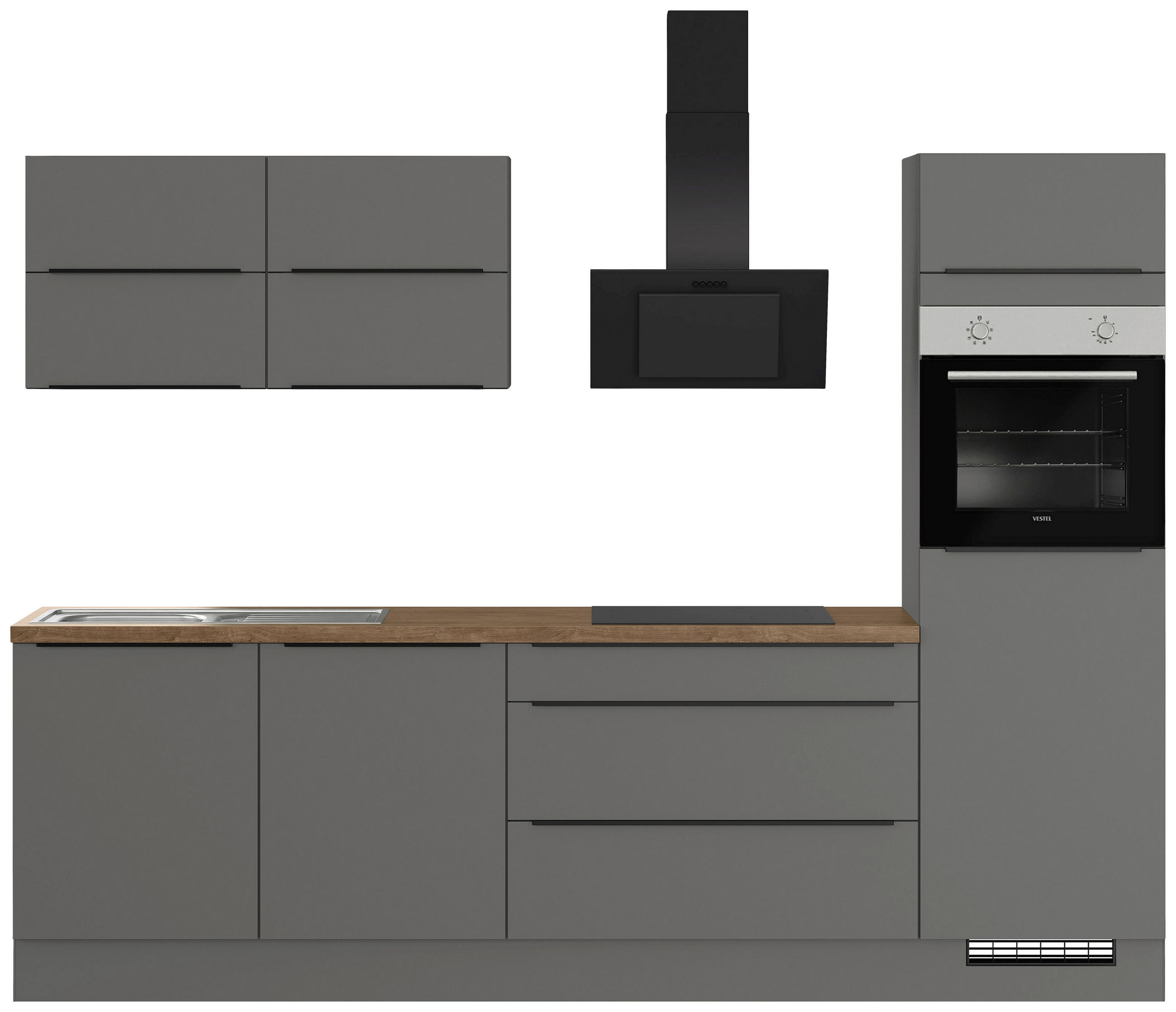 KÜCHENLEERBLOCK 280 cm   in Graphitfarben  - Eiche dunkel/Schwarz, Design, Holzwerkstoff/Metall (280cm) - Impuls