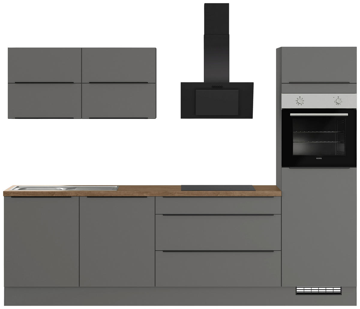 KÜCHENLEERBLOCK 280 cm   in Graphitfarben  - Eiche dunkel/Schwarz, Design, Holzwerkstoff/Metall (280cm) - Impuls