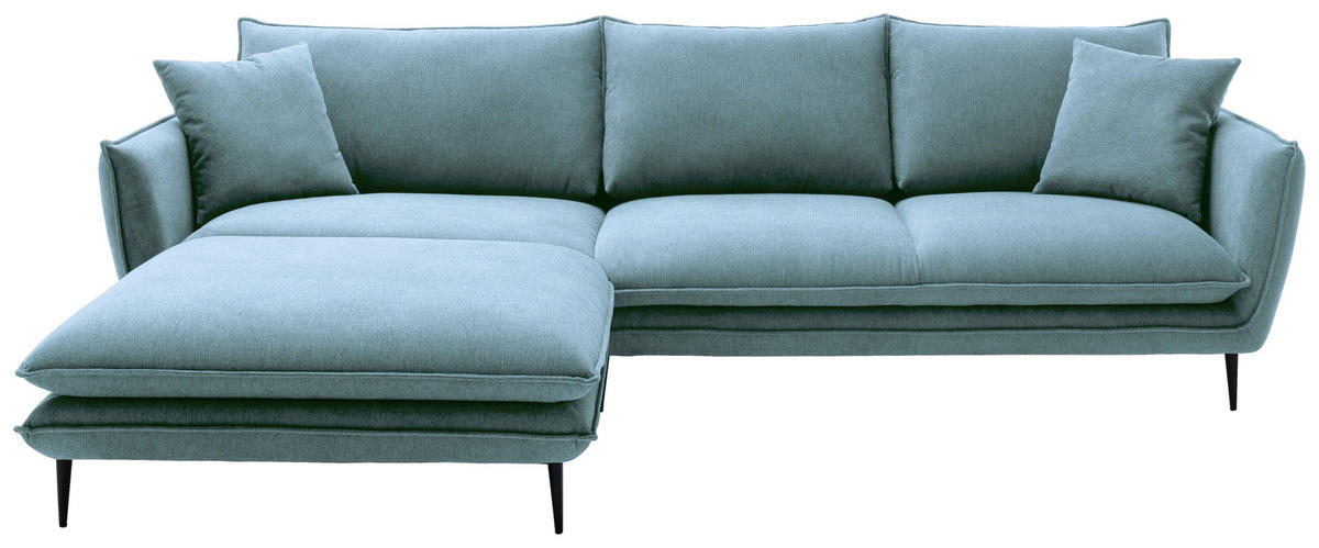 ECKSOFA Blaugrau Webstoff  - Blaugrau/Schwarz, KONVENTIONELL, Textil/Metall (196/304cm) - Hom`in