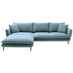 ECKSOFA  in Webstoff Blaugrau  196/304 cm  - Blaugrau/Schwarz, KONVENTIONELL, Textil/Metall (196/304cm) - Hom`in
