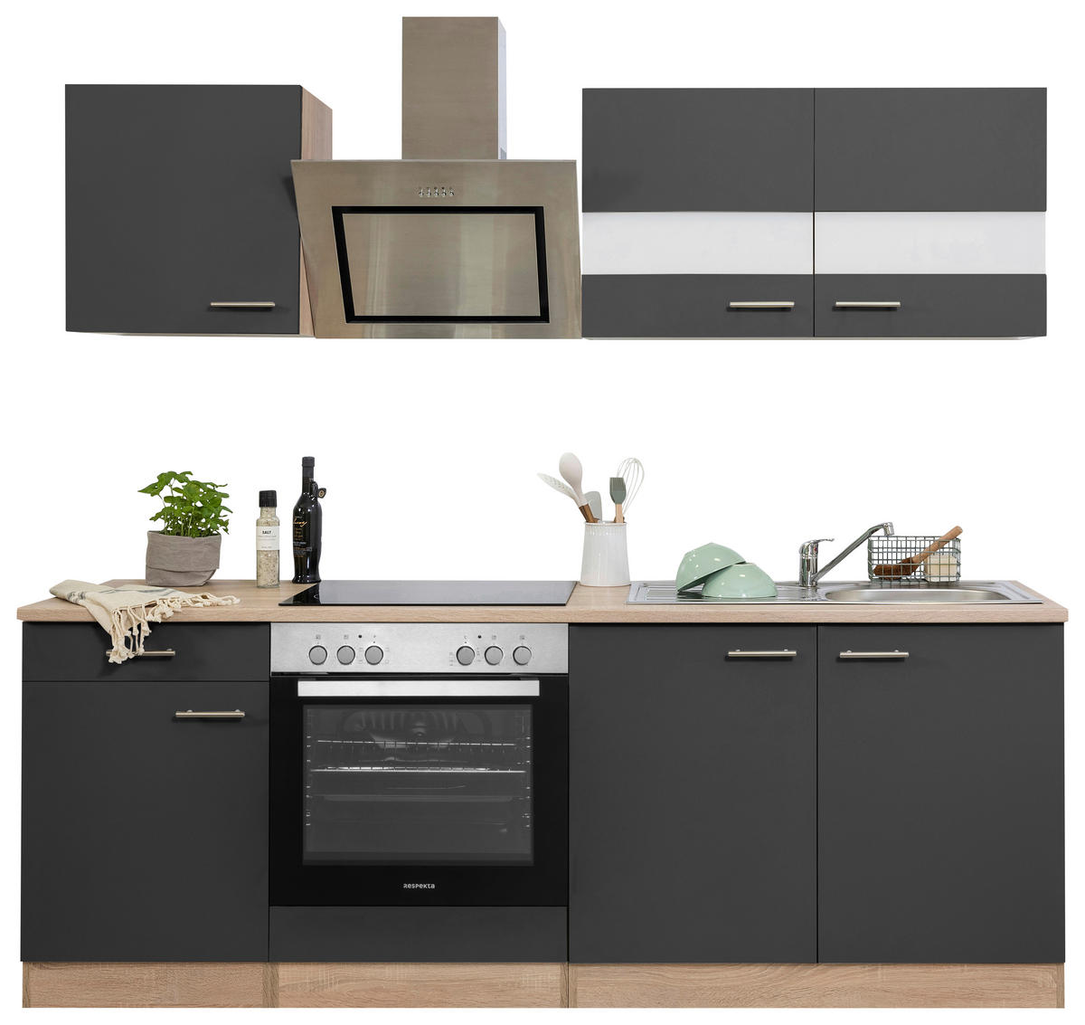 MODULKÖK 210 cm   i grå  - stålfärgad/grå, Basics, metall/trämaterial (210cm) - Respekta