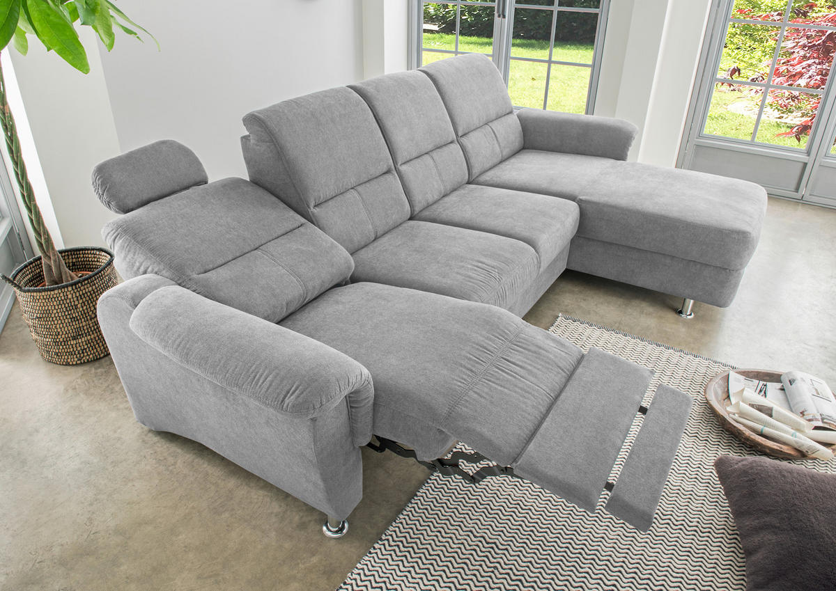 ECKSOFA Grau Mikrofaser  - Chromfarben/Grau, KONVENTIONELL, Textil/Metall (292/165cm) - Livetastic