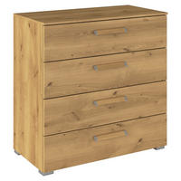 KOMMODE , 80/81/42 cm, 4 Schublade(n)  - Eichefarben/Silberfarben, Design, Holzwerkstoff/Kunststoff (80/81/42cm) - Novel