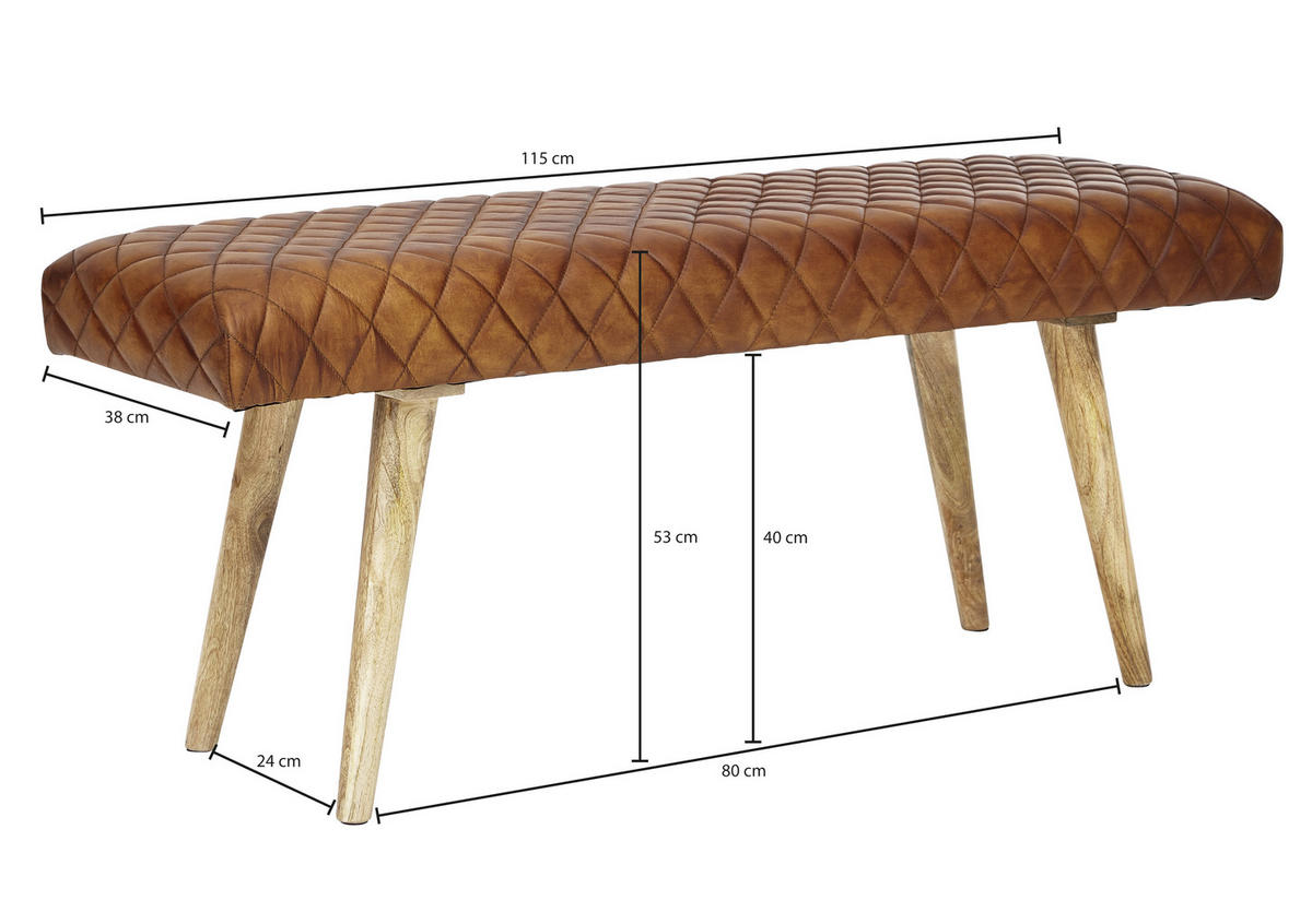 HOCKERBANK in Leder Braun  - Naturfarben/Braun, Modern, Leder/Holz (115/53/38cm) - MID.YOU