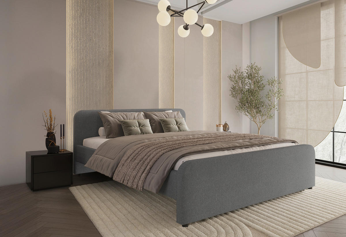 POLSTERBETT 180/200 cm  in Dunkelgrau  - Dunkelgrau/Schwarz, KONVENTIONELL, Holz/Textil (180/200cm) - Boxxx