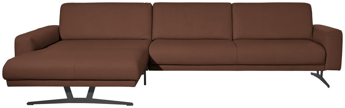 ECKSOFA Nova in Echtleder Braun  179/324 cm  - Anthrazit/Braun, KONVENTIONELL, Leder/Metall (179/324cm) - Johann Jakob