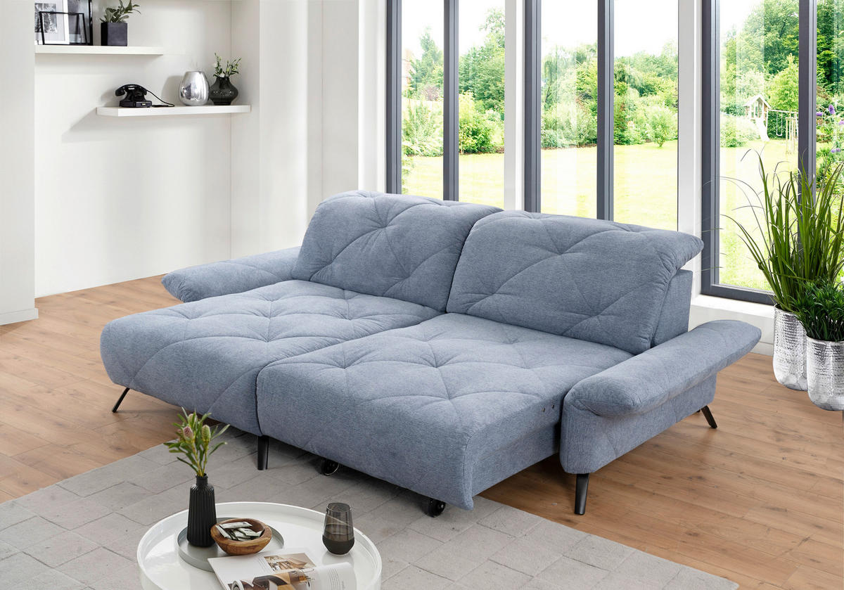 ECKSOFA in Webstoff Blau  - Blau/Schwarz, Design, Textil/Metall (173/244cm) - Moderano