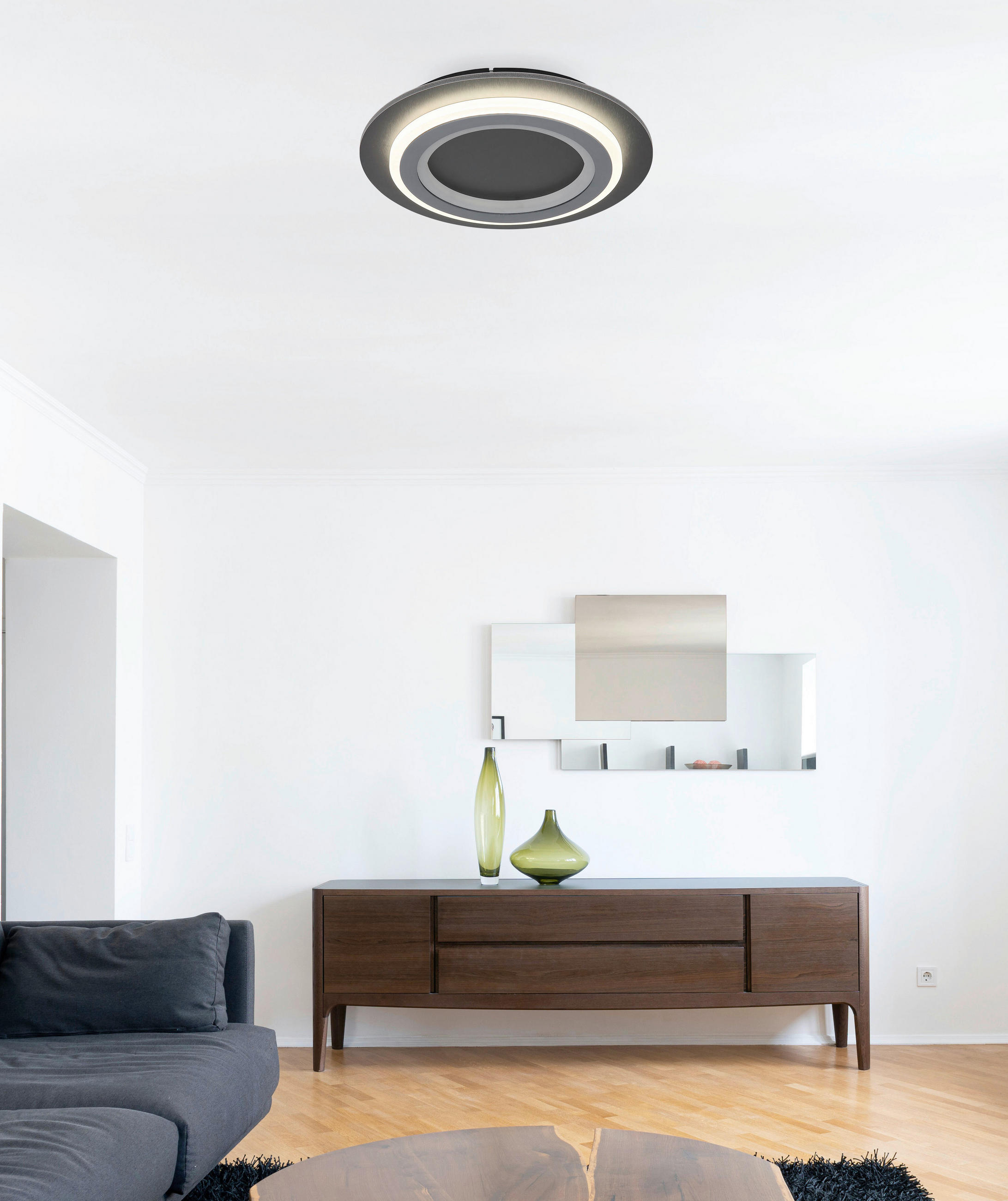 LED-DECKENLEUCHTE 34/5,5 cm   - Opal/Hellgrau, Design, Kunststoff/Metall (34/5,5cm) - Globo