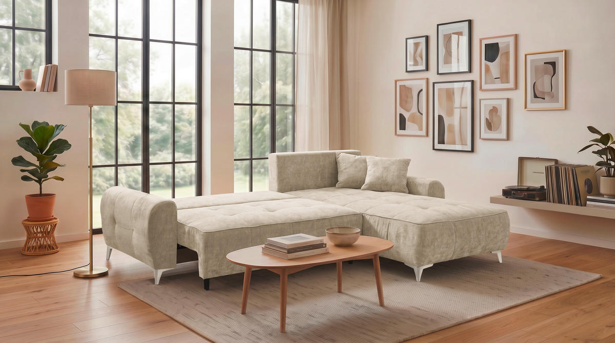ECKSOFA Webstoff Beige  - Kaschmir/Beige, Modern, Kunststoff/Textil (284/191cm) - MID.YOU