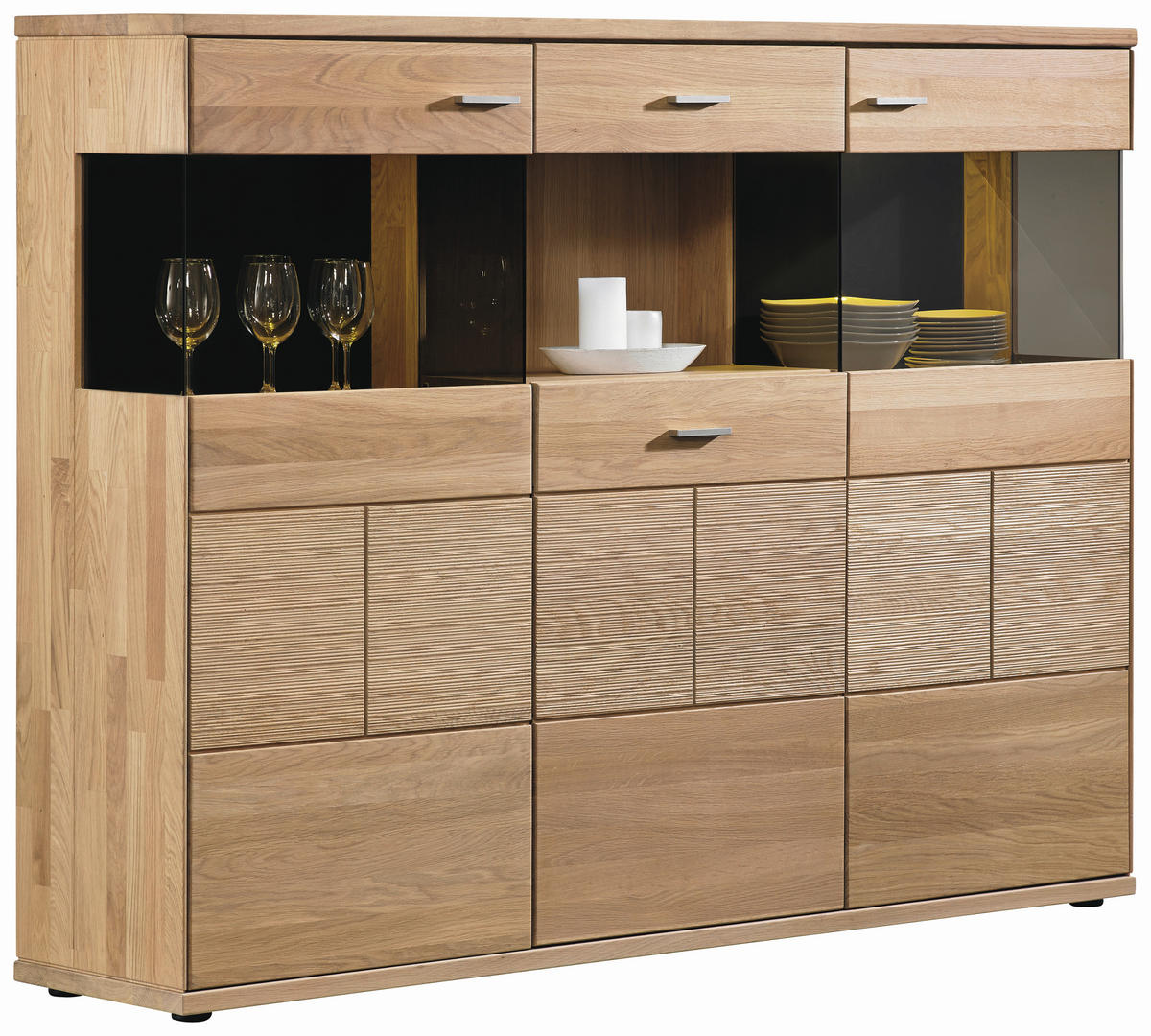 HIGHBOARD Portland  in 183/136/40 cm  - Silberfarben/Schwarz, Design, Glas/Holz (183/136/40cm) - Musterring
