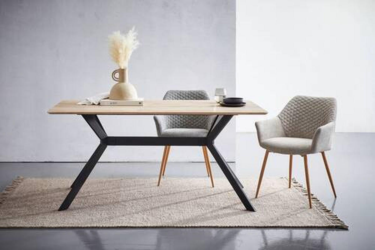 ESSTISCH rechteckig Naturfarben, Schwarz  - Schwarz/Naturfarben, MODERN, Holzwerkstoff/Metall (160/90/75cm) - MID.YOU