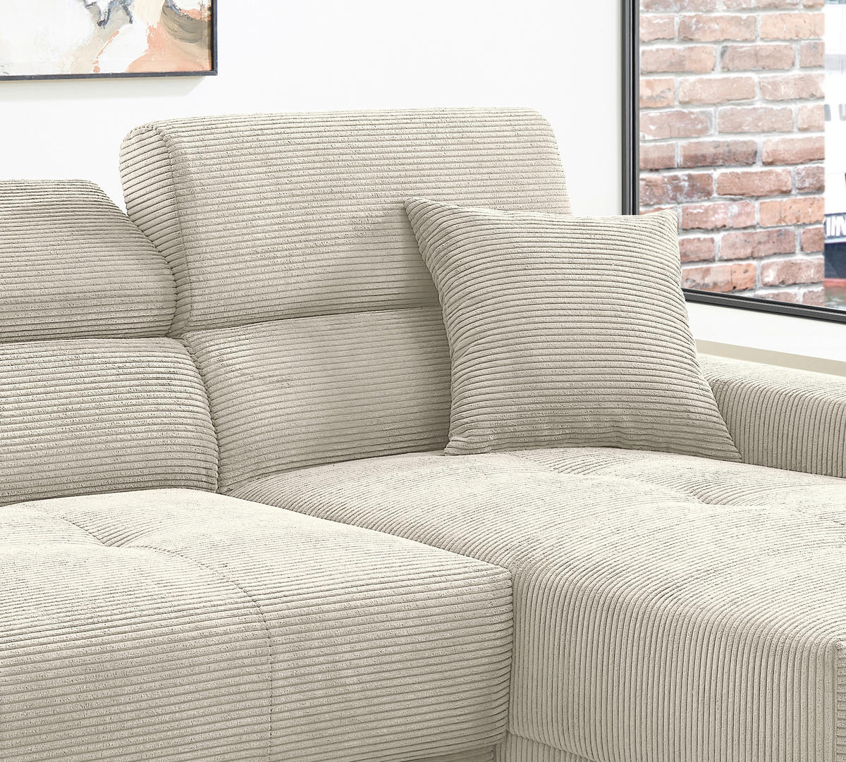 ECKSOFA Cord Beige  - Beige/Schwarz, Basics, Textil/Metall (250/183cm) - Livetastic