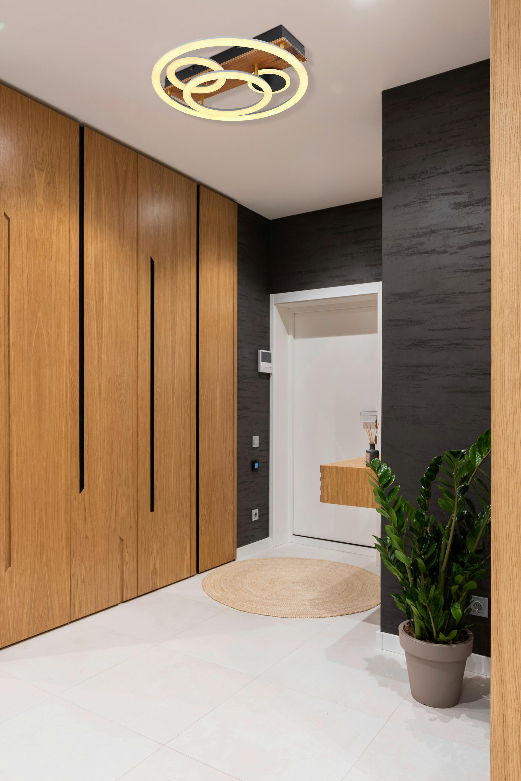 LED-DECKENLEUCHTE 55 W  48/11 cm    - Opal/Schwarz, Design, Holz/Kunststoff (48/11cm) - Globo