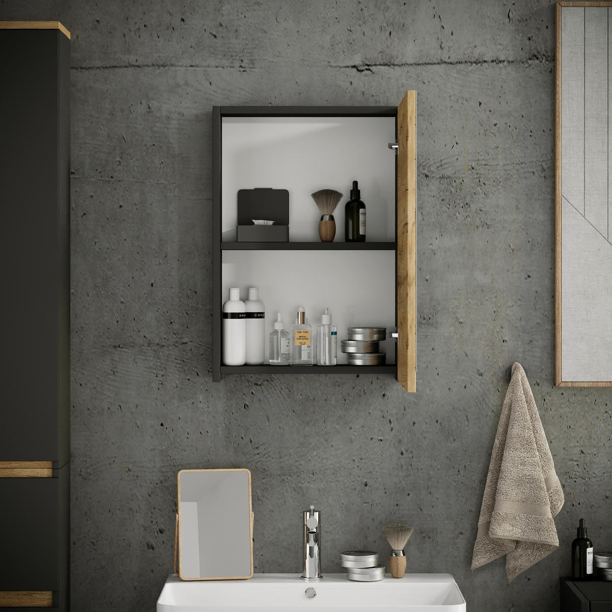 SPIEGELSCHRANK 40/58/12 cm  - Honigeiche/Anthrazit, Trend, Glas/Holzwerkstoff (40/58/12cm) - MID.YOU