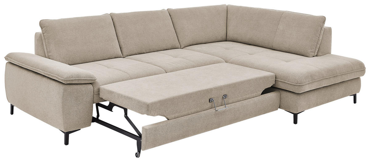 ECKSOFA Flachgewebe Sandfarben  - Sandfarben/Schwarz, Design, Textil/Metall (308/214cm) - Beldomo Speed