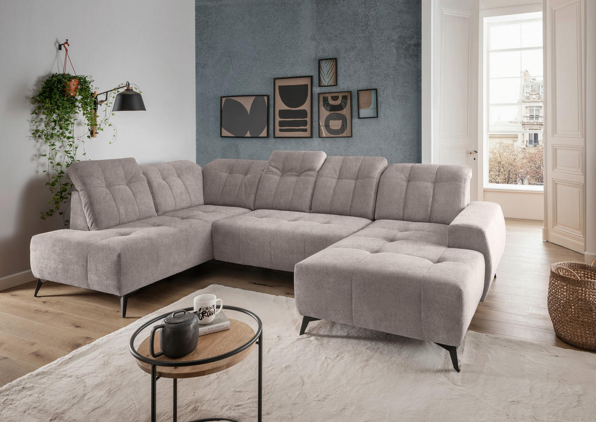 WOHNLANDSCHAFT in Mikrofaser Taupe  - Taupe/Schwarz, Modern, Textil/Metall (200/337/180cm) - Livetastic
