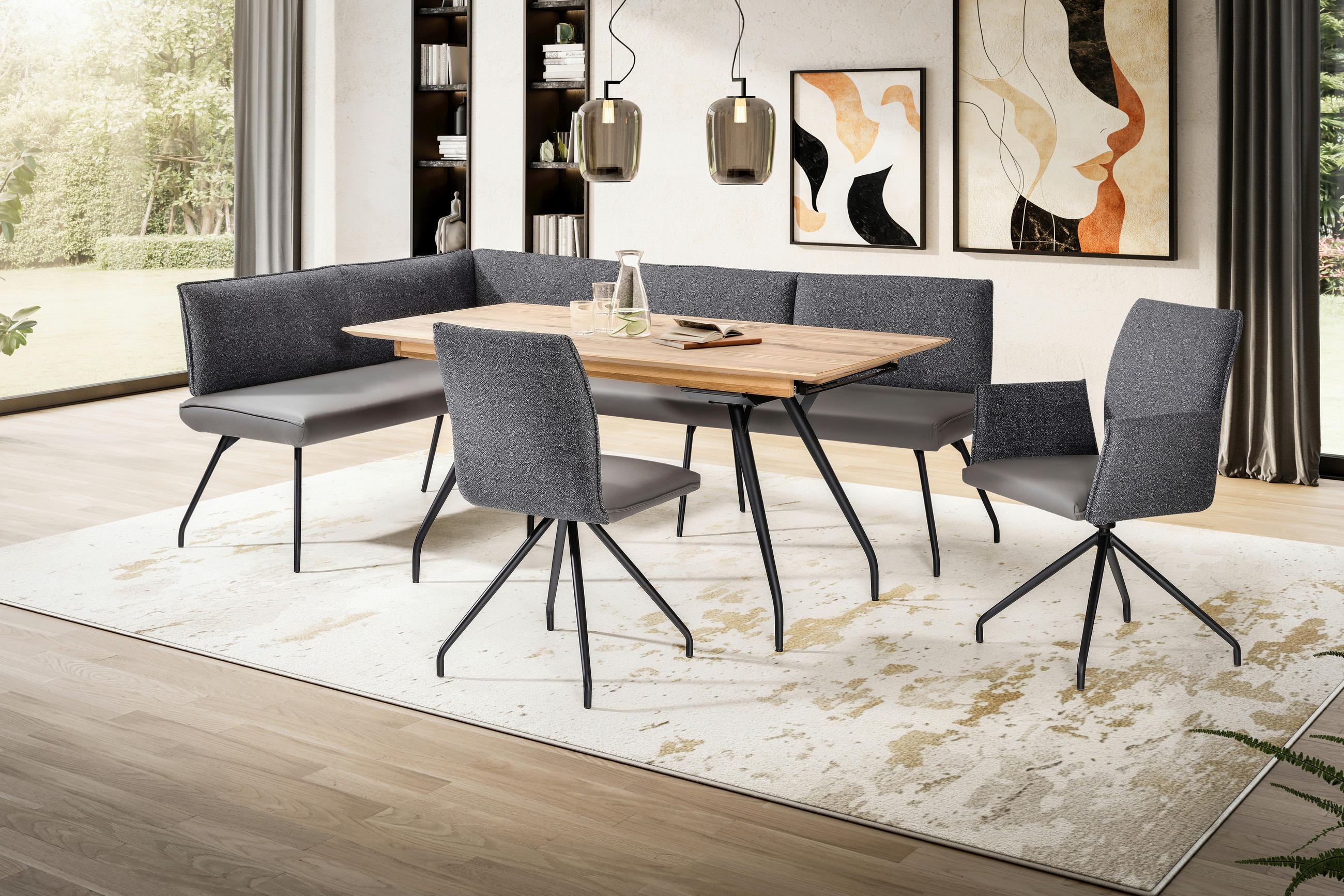 ECKBANK 165/225 cm  in Anthrazit, Grau, Schwarz  - Anthrazit/Schwarz, Design, Textil/Metall (165/225cm) - Moderano