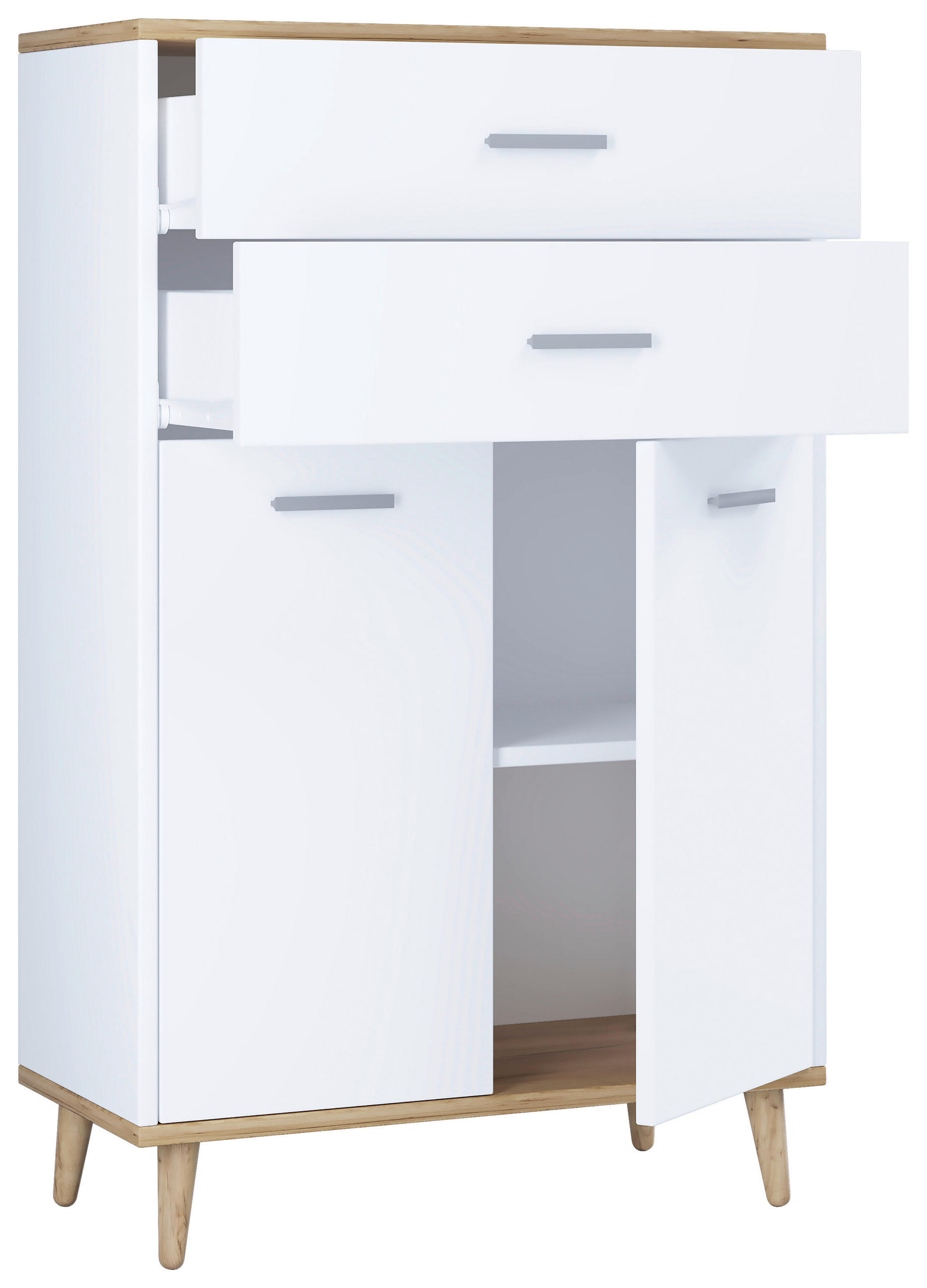 HÖG BYRÅ  i 60/97/28 cm  - vit/honungsek, Modern, metall/trämaterial (60/97/28cm) - MID.YOU
