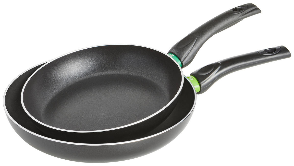 SADA PÁNVÍ, 24+26 cm, nepřilnavý povrch ILAG®, 2dílné - černá/zelená, Basics, kov (24+26cm) - Chefkoch+Fackelmann