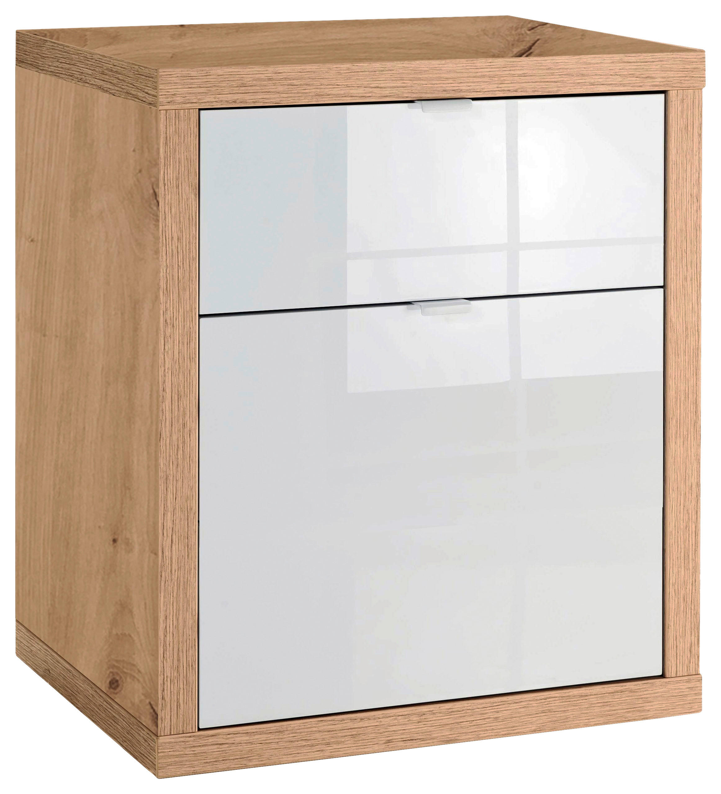 Carryhome Rollcontainer Weiß Hochglanz, Eiche Artisan 52x65x44 cm