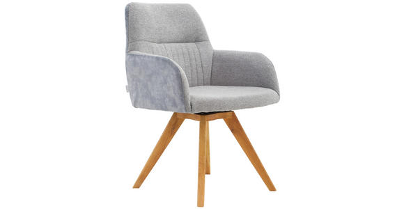ARMLEHNSTUHL drehbar   Webstoff  - Eichefarben/Hellgrau, KONVENTIONELL, Holz/Textil (61/88/69cm) - Linea Natura