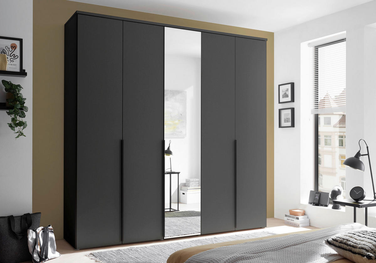 DREHTÜRENSCHRANK 225/225/52 cm 5-türig Graphitfarben  - Graphitfarben/Schwarz, MODERN, Glas/Holzwerkstoff (225/225/52cm) - MID.YOU