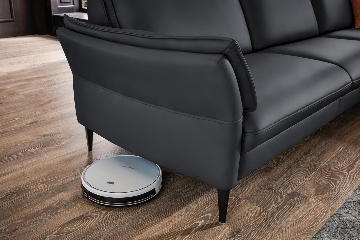 ECKSOFA in Echtleder Anthrazit  - Anthrazit/Schwarz, Design, Leder/Metall (334/172cm) - Hukla