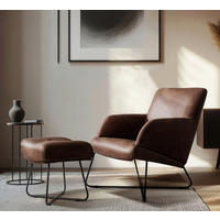 SESSELSET Echtleder Braun  - Cognac/Schwarz, Design, Leder/Metall (67/87/74cm) - Livetastic