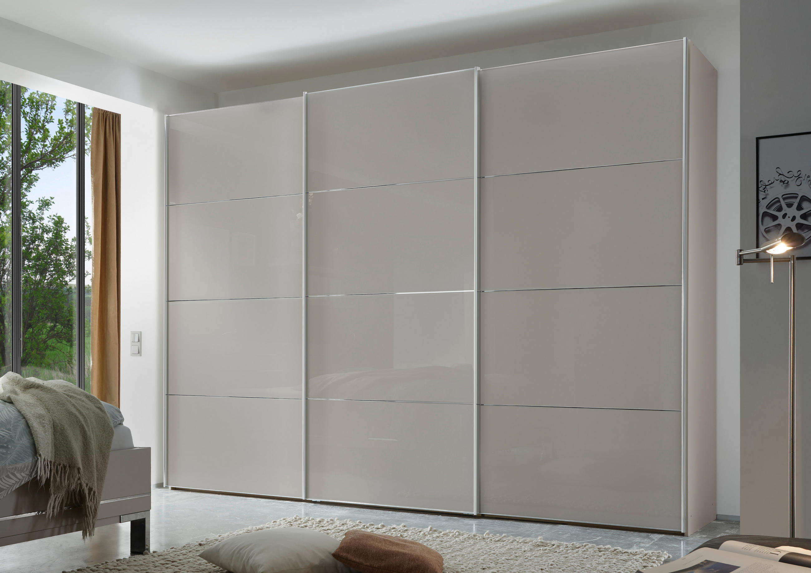 SCHWEBETÜRENSCHRANK 280/222/68 cm 3-türig Sandfarben  - Sandfarben/Chromfarben, Basics, Glas/Holzwerkstoff (280/222/68cm) - Moderano