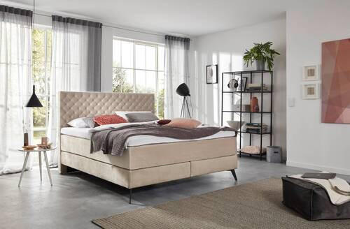 BOXSPRINGBETT 180/200 cm  in Beige  - Beige/Graphitfarben, Design, Textil/Metall (180/200cm) - Xora