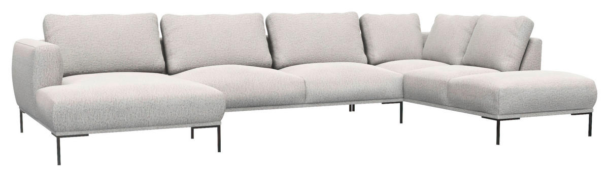 WOHNLANDSCHAFT Hellgrau Webstoff, Flachgewebe  - Hellgrau/Schwarz, Design, Textil/Metall (148/376/206cm) - Livetastic