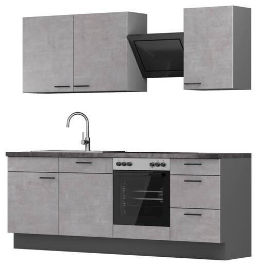 KÜCHENBLOCK 230 cm   in Grau, Graphitfarben  - Dunkelgrau/Schwarz, MODERN, Holzwerkstoff/Metall (230cm) - Xora