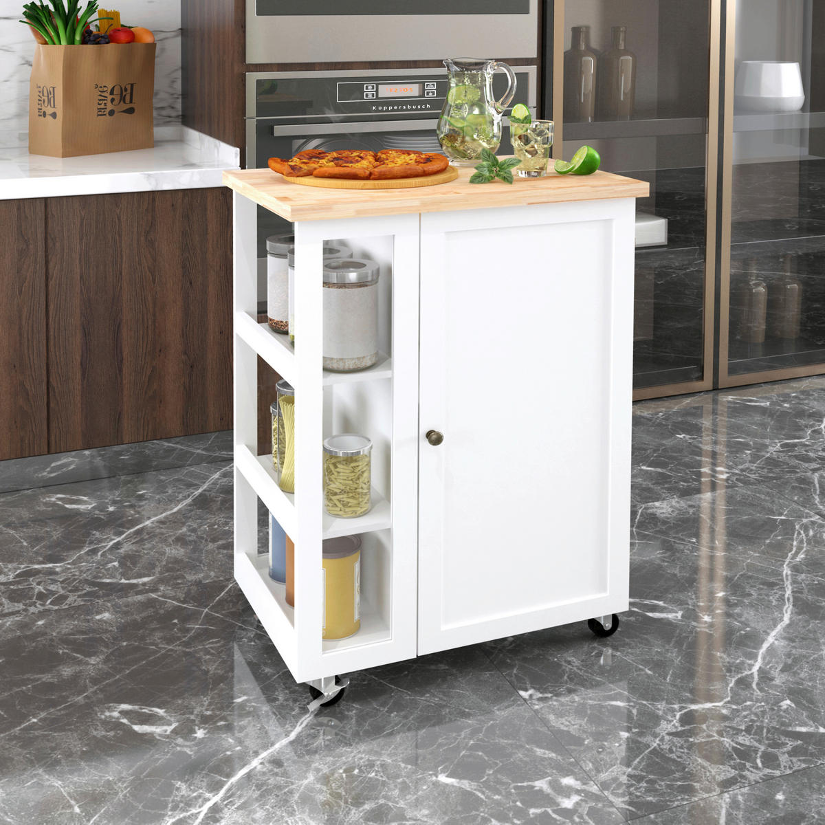 KÜCHENINSEL   in Naturfarben, Weiß  - Messingfarben/Weiß, Basics, Glas/Holz (60/90/40cm) - MID.YOU