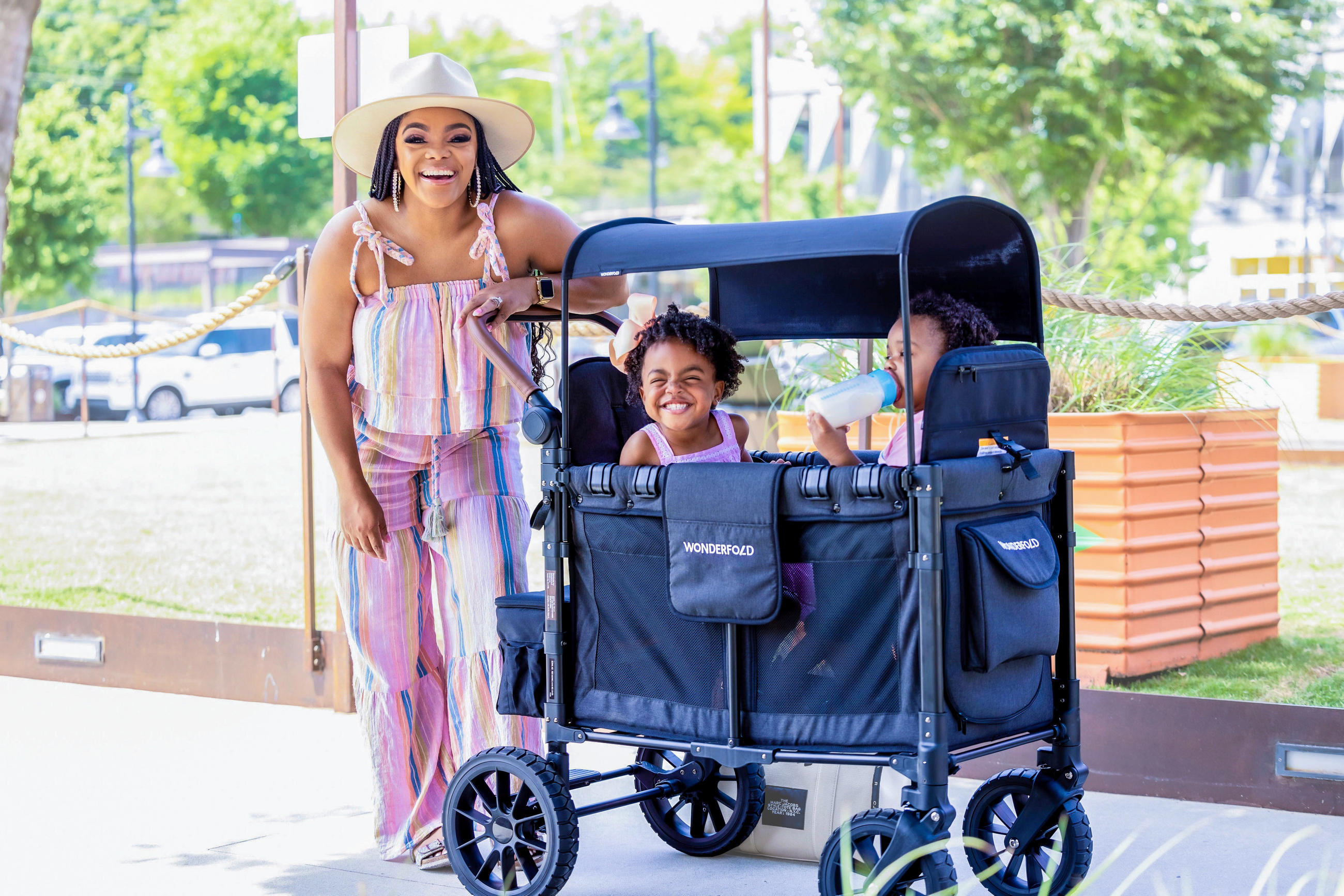 SKRINDA Luxe Double Stroller Wagon 63.5/113.03/137.16 cm  - svart, Basics (63.5/113.03/137.16cm)