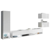 WOHNWAND 4-teilig  Weiss, Weiss Hochglanz 270/130/32,5 cm  LED-Leuchtmittel   - Weiss Hochglanz/Weiss, Lifestyle, Holzwerkstoff (270/130/32,5cm) - P & B