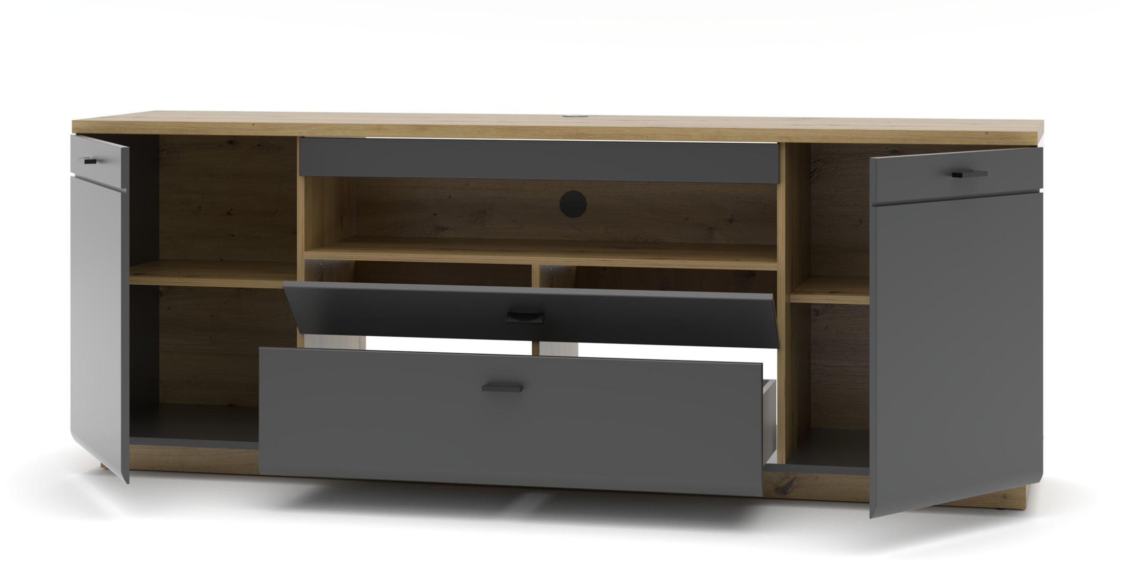 LOWBOARD  in 200/76/47 cm  - Graphitfarben/Schwarz, Design, Holzwerkstoff/Metall (200/76/47cm) - MID.YOU