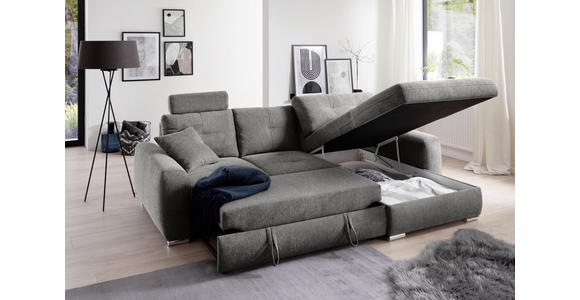 ECKSOFA in Mikrofaser Grau  - Chromfarben/Grau, MODERN, Kunststoff/Textil (276/193cm) - Hom`in