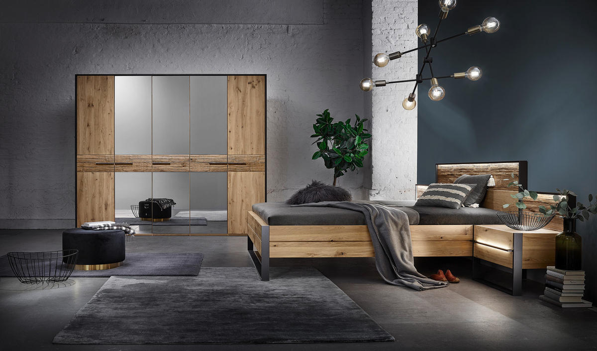 BETTANLAGE 180/200 cm  in Graphitfarben, Eichefarben   - Eichefarben/Graphitfarben, Konventionell, Holz/Metall (180/200cm) - Valdera