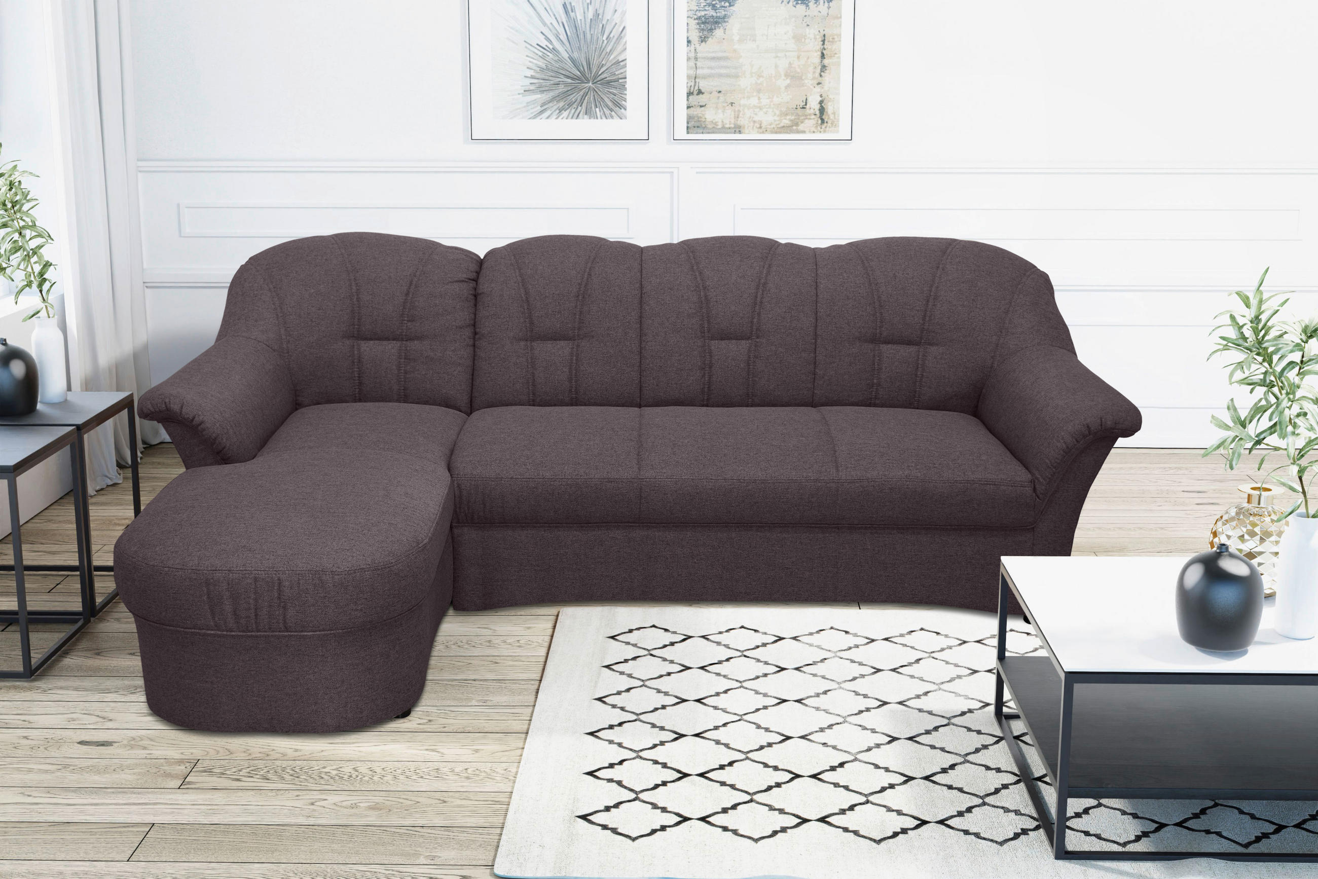 ECKSOFA Grau Webstoff - Schwarz/Grau, KONVENTIONELL, Textil (142/233cm) - MID.YOU