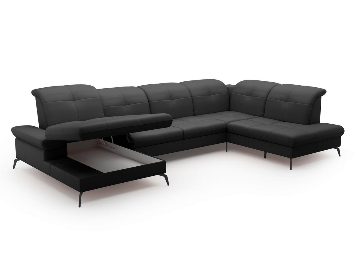 WOHNLANDSCHAFT in Vliesstoff Kombination Echtleder/Stoff Schwarz  - Schwarz, Konventionell, Leder/Textil (185/357/231cm) - Sit & More
