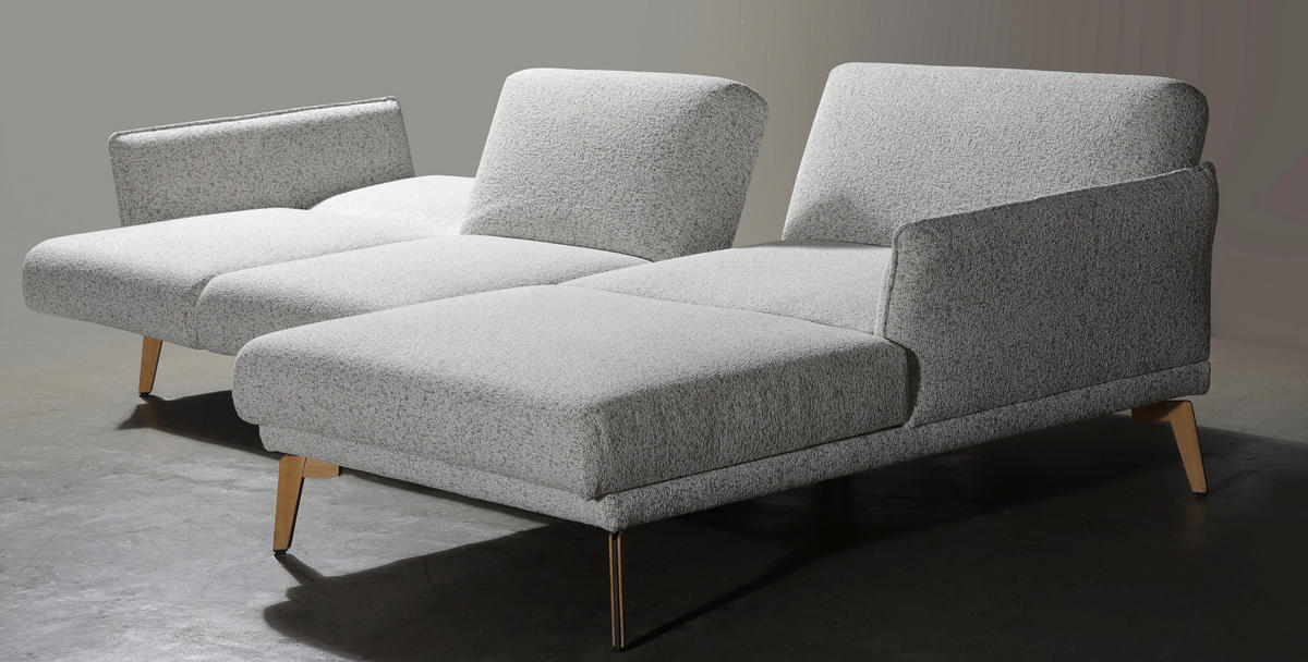 ECKSOFA Creme, Hellgrau Flachgewebe  - Eichefarben/Creme, Design, Holz/Textil (289/164cm) - Valnatura