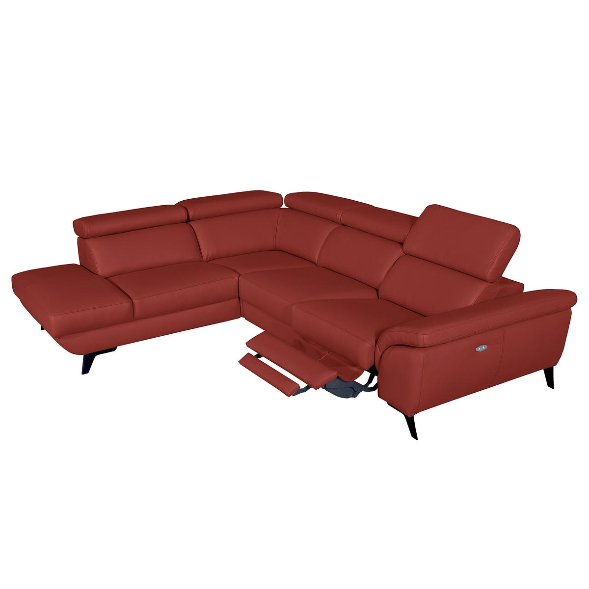 ECKSOFA DALLAS in Echtleder Rot  228/283 cm  - Rot/Schwarz, Design, Leder/Metall (228/283cm) - Livetastic