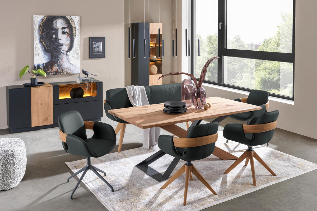 ARMLEHNSTUHL  Lederauswahl, Stoffauswahl, Typenauswahl, Sitzfläche 360° drehbar, automatische Rückholfunktion  Echtleder  - Eichefarben/Cognac, Natur, Leder/Holz (60/86/60cm) - Valnatura